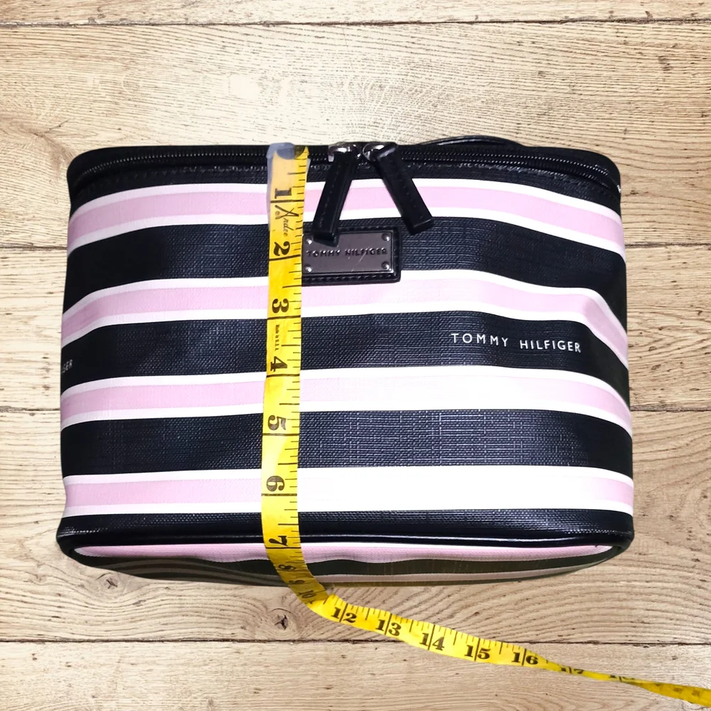 Travel Case Cosmetic/Toiletry Bag Large Black and Pink Striped Storage Tote